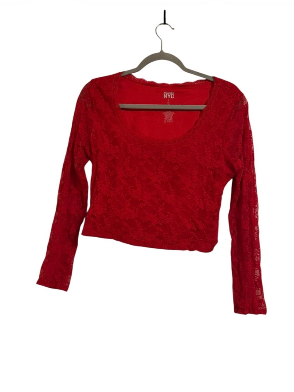 NYC Red Lace Long Sleeve Crop Top